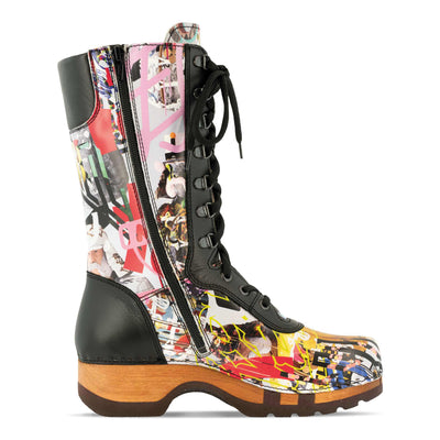 [Kaiser Franz Joseph] Ramona Clog Stiefel von woody Schuhe. Damen Stiefel mit hohem Schaft bestellen. Holzclog Stiefel. Holzstiefel. Stiefel für Damen handgemacht. Handgemachte Stiefel kaufen., farbe: kaiser franz joseph design (multicolor)