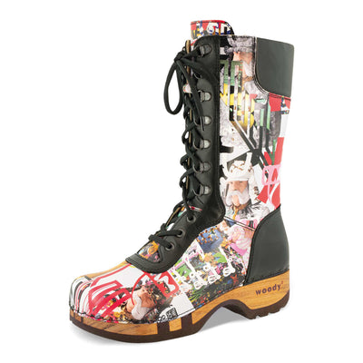 [Kaiser Franz Joseph] Ramona Clog Stiefel von woody Schuhe. Damen Stiefel mit hohem Schaft bestellen. Holzclog Stiefel. Holzstiefel. Stiefel für Damen handgemacht. Handgemachte Stiefel kaufen., farbe: kaiser franz joseph design (multicolor)