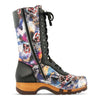 [Sex & Rock'n'Roll] Ramona Clog Stiefel - lammfell gefütterter clog stiefel mit biegsamer nachhaltiger holzsohle, farbe: sex & rock'n'roll (multicolor), holzclogs woody, woody schuhe, woody shoes, handgemachte holzschuhe aus österreich, kärnten