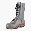 [Titan] Ramona Clog Stiefel von woody Schuhe. Damen Stiefel mit hohem Schaft bestellen. Holzclog Stiefel. Holzstiefel. Stiefel für Damen handgemacht. Handgemachte Stiefel kaufen., farbe: titan