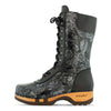 [Coraflor Silber] Ramona Clog Stiefel von woody Schuhe. Damen Stiefel mit hohem Schaft bestellen. Holzclog Stiefel. Holzstiefel. Stiefel für Damen handgemacht. Handgemachte Stiefel kaufen., farbe: coraflor silver (schwarz mit silbernem Blumendruck)