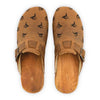 [Tabacco] Ricke Damen Clog, clog mit stick hirsche streumuster für damen, biegsame nachhaltige holzsohle, farbe: tabacco, holzclogs woody, woody schuhe, woody shoes, handgemachte holzschuhe aus österreich, kärnten