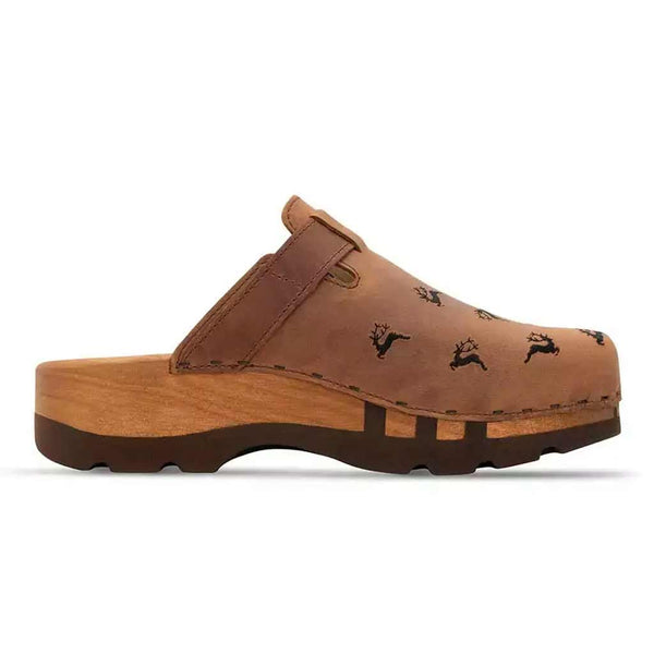 [Tabacco] Roderich Herren Clog mit Stick hirsche streumuster für herren, biegsame nachhaltige holzsohle, farbe: olivia, holzclogs woody, woody schuhe, woody shoes, handgemachte holzschuhe aus österreich, kärnten