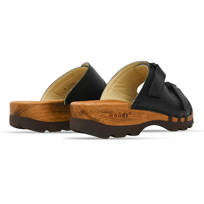 [Schwarz] Roman Herren Clog Pantolette mit biegsamer nachhaltiger holzsohle, farbe: schwarz, holzclogs woody, woody schuhe, woody shoes, handgemachte holzschuhe aus österreich, kärnten