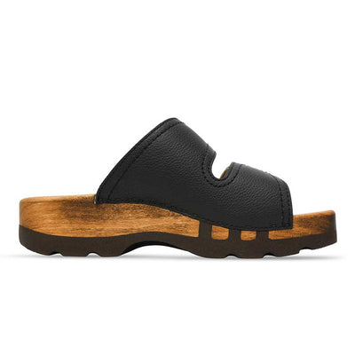 [Schwarz] Roman Herren Clog Pantolette mit biegsamer nachhaltiger holzsohle, farbe: schwarz, holzclogs woody, woody schuhe, woody shoes, handgemachte holzschuhe aus österreich, kärnten