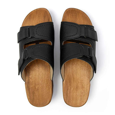 [Schwarz] Roman Herren Clog Pantolette mit biegsamer nachhaltiger holzsohle, farbe: schwarz, holzclogs woody, woody schuhe, woody shoes, handgemachte holzschuhe aus österreich, kärnten
