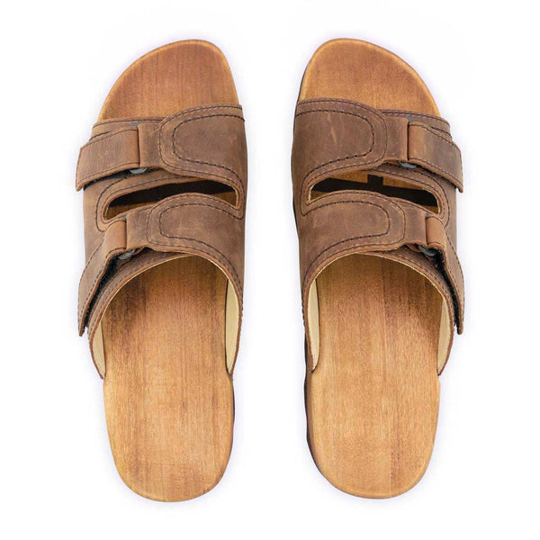 [Tabacco] Roman Herren Clog Pantolette mit biegsamer nachhaltiger holzsohle, der bestseller, farbe: tabacco-braun, holzclogs woody, woody schuhe, woody shoes, handgemachte holzschuhe aus österreich, kärnten