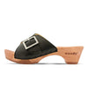 [Schwarz mit Schmuck] Romina Damen Clog Pantolette mit Zierschnalle – elegant, mit biegsamer Sohle – Farbe: Schwarz mit silberner Schnalle (strassbesetzt)