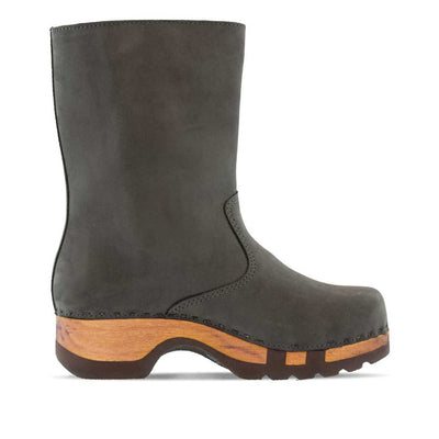 [Grigio] Rose Damen Clog Fell Schlupfstiefel mit biegsamer nachhaltiger holzsohle, holzclogs woody, woody schuhe, woody shoes, handgemachte holzschuhe aus österreich, kärnten, farbe: grigio (dunkelgrau)