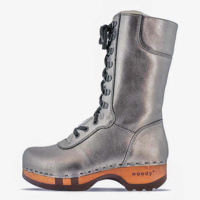 [Titan] Rosanna Damen Clog Stiefel. winter stiefel, winterclogs, winterclog. damenstiefel clogs leder. damen stiefel leder gefüttert bestellen, winterclogs, stiefel mit holzschuhe, holzclogs stiefeln kaufen. farbe: titan