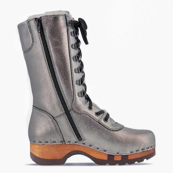 [Titan] Rosanna Damen Clog Stiefel. winter stiefel, winterclogs, winterclog. damenstiefel clogs leder. damen stiefel leder gefüttert bestellen, winterclogs, stiefel mit holzschuhe, holzclogs stiefeln kaufen. farbe: titan