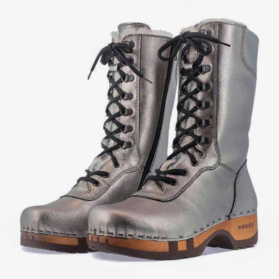 [Titan] Rosanna Damen Clog Stiefel. winter stiefel, winterclogs, winterclog. damenstiefel clogs leder. damen stiefel leder gefüttert bestellen, winterclogs, stiefel mit holzschuhe, holzclogs stiefeln kaufen. farbe: titan