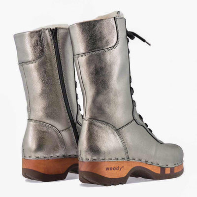 [Titan] Rosanna Damen Clog Stiefel. winter stiefel, winterclogs, winterclog. damenstiefel clogs leder. damen stiefel leder gefüttert bestellen, winterclogs, stiefel mit holzschuhe, holzclogs stiefeln kaufen. farbe: titan