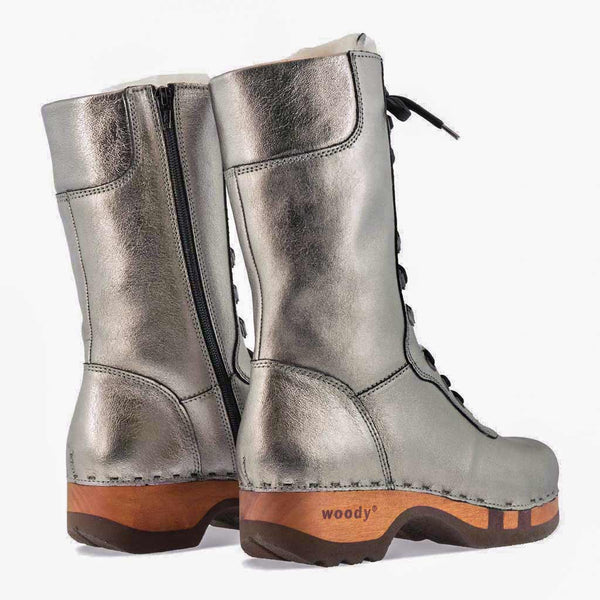 [Titan] Rosanna Damen Clog Stiefel. winter stiefel, winterclogs, winterclog. damenstiefel clogs leder. damen stiefel leder gefüttert bestellen, winterclogs, stiefel mit holzschuhe, holzclogs stiefeln kaufen. farbe: titan