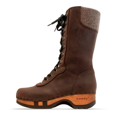 [Caffe] Rosanna Damen Clog Stiefel, winter stiefel, winterclogs, winterclog. damenstiefel clogs leder. damen stiefel leder gefüttert bestellen, winterclogs, stiefel mit holzschuhe, holzclogs stiefeln kaufen. farbe: caffe
