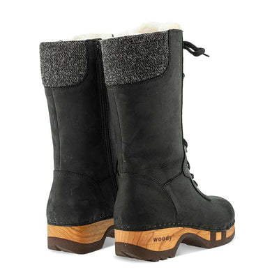 [Nero] Rosanna Damen Clog Stiefel, winter stiefel, winterclogs, winterclog. damenstiefel clogs leder. damen stiefel leder gefüttert bestellen, winterclogs, stiefel mit holzschuhe, holzclogs stiefeln kaufen. farbe: nero (schwarz)