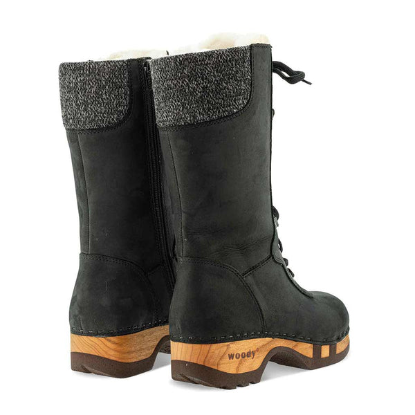 [Nero] Rosanna Damen Clog Stiefel, winter stiefel, winterclogs, winterclog. damenstiefel clogs leder. damen stiefel leder gefüttert bestellen, winterclogs, stiefel mit holzschuhe, holzclogs stiefeln kaufen. farbe: nero (schwarz)