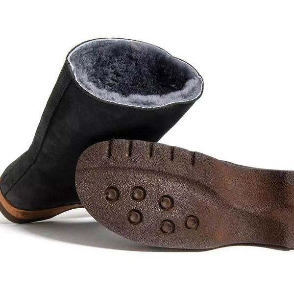 [Nero] Rose Damen Clog Fell Schlupfstiefel mit biegsamer nachhaltiger holzsohle, holzclogs woody, woody schuhe, woody shoes, handgemachte holzschuhe aus österreich, kärnten, farbe: nero