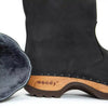 [Nero] Rose Damen Clog Fell Schlupfstiefel mit biegsamer nachhaltiger holzsohle, holzclogs woody, woody schuhe, woody shoes, handgemachte holzschuhe aus österreich, kärnten, farbe: nero