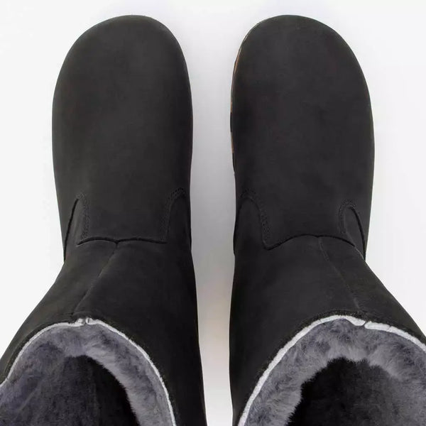[Nero] Rose Damen Clog Fell Schlupfstiefel mit biegsamer nachhaltiger holzsohle, holzclogs woody, woody schuhe, woody shoes, handgemachte holzschuhe aus österreich, kärnten, farbe: nero