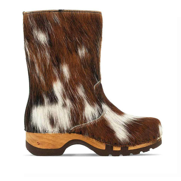 [Fell Natur] Rose Fell Damen Schlupfstiefel mit biegsamer nachhaltiger holzsohle, farbe: fell natur, holzclogs woody, woody schuhe, woody shoes, handgemachte holzschuhe aus österreich, kärnten