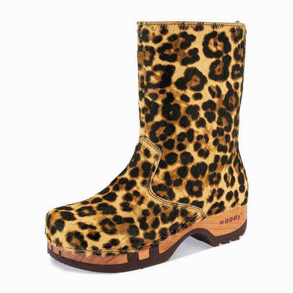 [Ghepardo] Rose Fell Damen Schlupfstiefel mit biegsamer nachhaltiger holzsohle, farbe: ghepardo (animalprint), holzclogs woody, woody schuhe, woody shoes, handgemachte holzschuhe aus österreich, kärnten