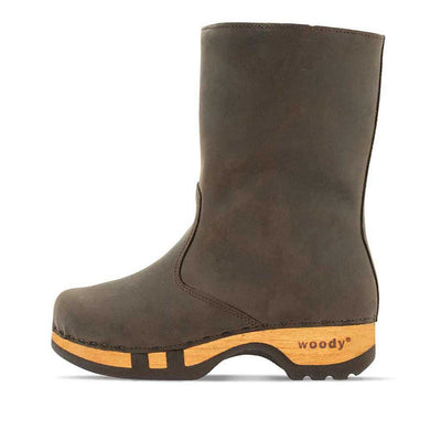 [Caffe] Rose Damen Clog Fell Schlupfstiefel mit biegsamer nachhaltiger holzsohle, holzclogs woody, woody schuhe, woody shoes, handgemachte holzschuhe aus österreich, kärnten, farbe: caffe