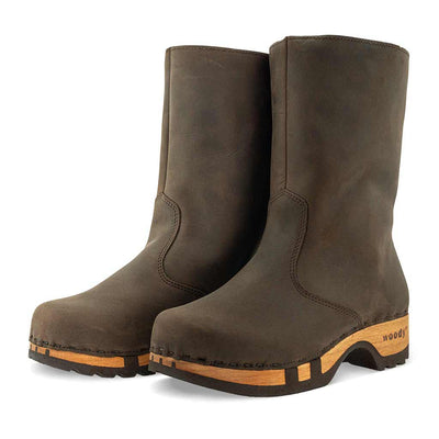 [Caffe] Rose Damen Clog Fell Schlupfstiefel mit biegsamer nachhaltiger holzsohle, holzclogs woody, woody schuhe, woody shoes, handgemachte holzschuhe aus österreich, kärnten, farbe: caffe