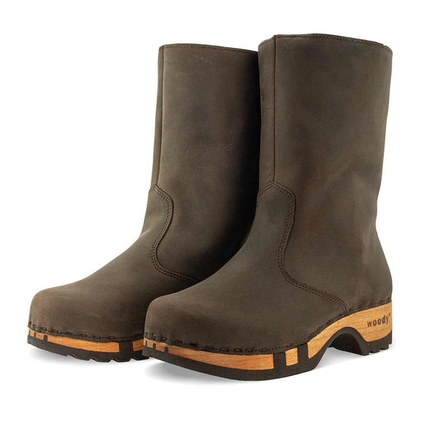 [Caffe] Rose Damen Clog Fell Schlupfstiefel mit biegsamer nachhaltiger holzsohle, holzclogs woody, woody schuhe, woody shoes, handgemachte holzschuhe aus österreich, kärnten, farbe: caffe