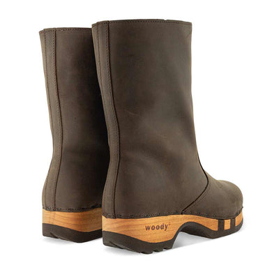 [Caffe] Rose Damen Clog Fell Schlupfstiefel mit biegsamer nachhaltiger holzsohle, holzclogs woody, woody schuhe, woody shoes, handgemachte holzschuhe aus österreich, kärnten, farbe: caffe