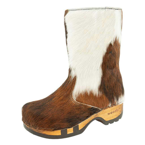 [Fell Natur] Rose Fell Damen Schlupfstiefel mit biegsamer nachhaltiger holzsohle, farbe: fell natur, holzclogs woody, woody schuhe, woody shoes, handgemachte holzschuhe aus österreich, kärnten
