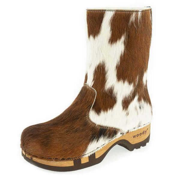 [Fell Natur] Rose Fell Damen Schlupfstiefel mit biegsamer nachhaltiger holzsohle, farbe: fell natur, holzclogs woody, woody schuhe, woody shoes, handgemachte holzschuhe aus österreich, kärnten