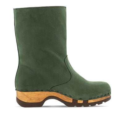 [Forest] Rose Damen Clog Fell Schlupfstiefel mit biegsamer nachhaltiger holzsohle, holzclogs woody, woody schuhe, woody shoes, handgemachte holzschuhe aus österreich, kärnten, farbe: forest (waldgruen)