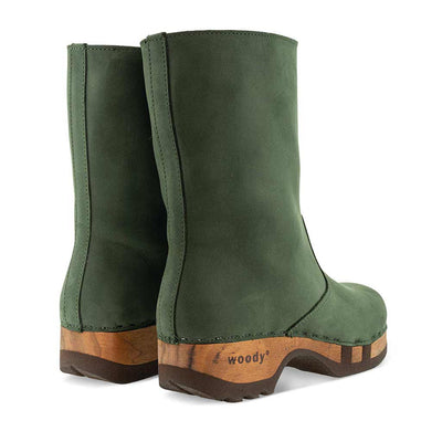 [Forest] Rose Damen Clog Fell Schlupfstiefel mit biegsamer nachhaltiger holzsohle, holzclogs woody, woody schuhe, woody shoes, handgemachte holzschuhe aus österreich, kärnten, farbe: forest (waldgruen)