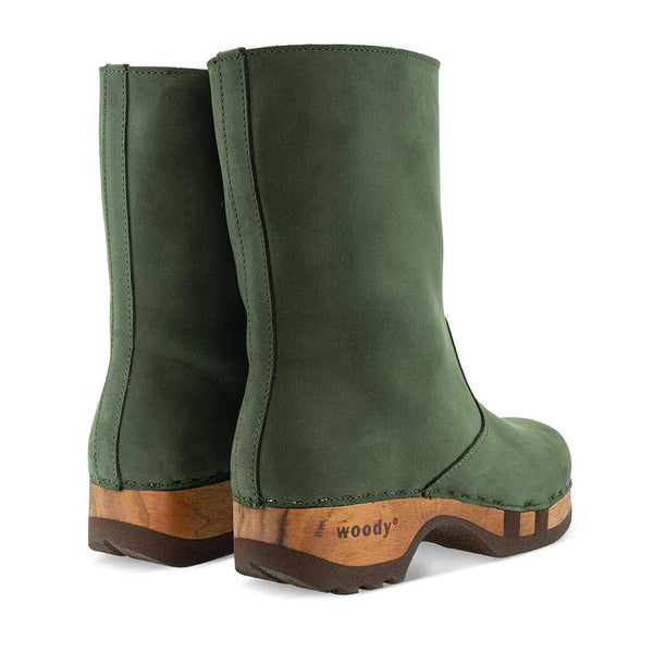 [Forest] Rose Damen Clog Fell Schlupfstiefel mit biegsamer nachhaltiger holzsohle, holzclogs woody, woody schuhe, woody shoes, handgemachte holzschuhe aus österreich, kärnten, farbe: forest (waldgruen)