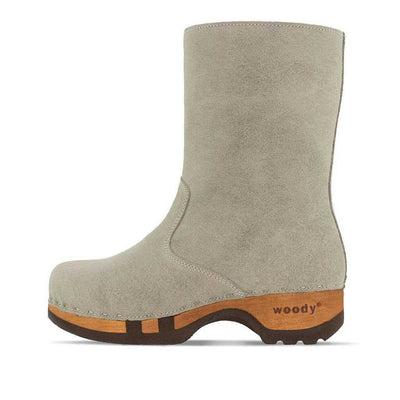 [Sabbia] Rose Damen Clog Fell Schlupfstiefel mit biegsamer nachhaltiger holzsohle, holzclogs woody, woody schuhe, woody shoes, handgemachte holzschuhe aus österreich, kärnten, farbe: sabbia (sand)