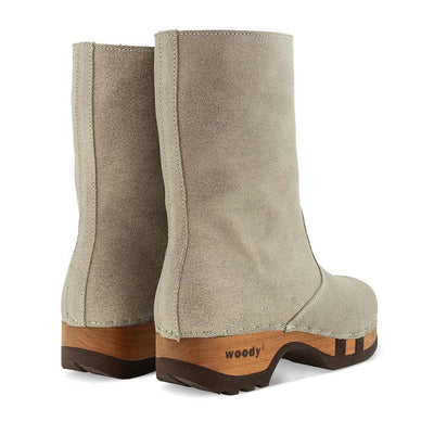 [Sabbia] Rose Damen Clog Fell Schlupfstiefel mit biegsamer nachhaltiger holzsohle, holzclogs woody, woody schuhe, woody shoes, handgemachte holzschuhe aus österreich, kärnten, farbe: sabbia (sand)