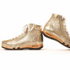[Gold] Roxy Damen Clog Sneaker mit hohem schaft und biegsamer nachhaltiger holzsohle, farbe: gold (glattleder), holzclogs woody, woody schuhe, woody shoes, handgemachte holzschuhe aus österreich, kärnten