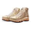 [Gold] Roxy Damen Clog Sneaker mit hohem schaft und biegsamer nachhaltiger holzsohle, farbe: gold (glattleder), holzclogs woody, woody schuhe, woody shoes, handgemachte holzschuhe aus österreich, kärnten