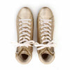 [Gold] Roxy Damen Clog Sneaker mit hohem schaft und biegsamer nachhaltiger holzsohle, farbe: gold (glattleder), holzclogs woody, woody schuhe, woody shoes, handgemachte holzschuhe aus österreich, kärnten