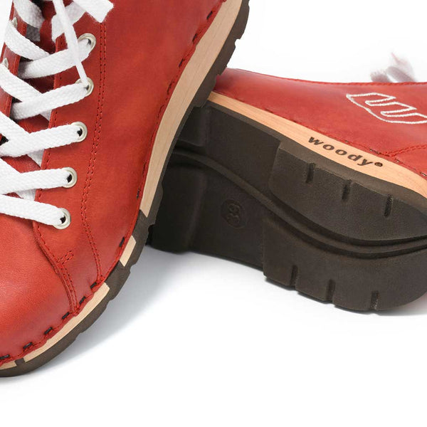 [Rosso] Roxy Damen Clog Sneaker mit hohem schaft und biegsamer nachhaltiger holzsohle, farbe: rosso (rot), holzclogs woody, woody schuhe, woody shoes, handgemachte holzschuhe aus österreich, kärnten