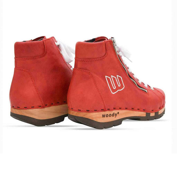 [Rosso] Roxy Damen Clog Sneaker mit hohem schaft und biegsamer nachhaltiger holzsohle, farbe: rosso (rot), holzclogs woody, woody schuhe, woody shoes, handgemachte holzschuhe aus österreich, kärnten