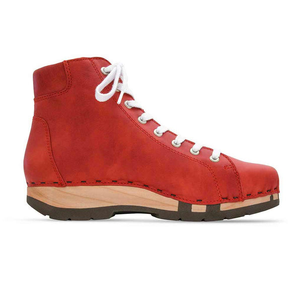 [Rosso] Roxy Damen Clog Sneaker mit hohem schaft und biegsamer nachhaltiger holzsohle, farbe: rosso (rot), holzclogs woody, woody schuhe, woody shoes, handgemachte holzschuhe aus österreich, kärnten