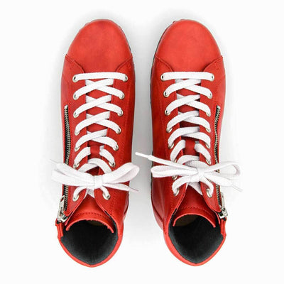 [Rosso] Roxy Damen Clog Sneaker mit hohem schaft und biegsamer nachhaltiger holzsohle, farbe: rosso (rot), holzclogs woody, woody schuhe, woody shoes, handgemachte holzschuhe aus österreich, kärnten