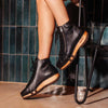 [Schwarz] Roxy Damen Clog Sneaker mit hohem schaft und biegsamer nachhaltiger holzsohle, farbe: schwarz (glattleder), holzclogs woody, woody schuhe, woody shoes, handgemachte holzschuhe aus österreich, kärnten