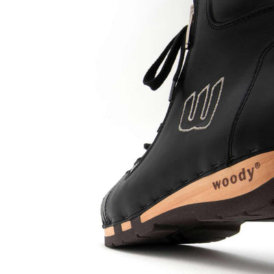 [Schwarz] Roxy Damen Clog Sneaker mit hohem schaft und biegsamer nachhaltiger holzsohle, farbe: schwarz (glattleder), holzclogs woody, woody schuhe, woody shoes, handgemachte holzschuhe aus österreich, kärnten