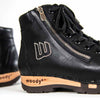 [Schwarz] Roxy Damen Clog Sneaker mit hohem schaft und biegsamer nachhaltiger holzsohle, farbe: schwarz (glattleder), holzclogs woody, woody schuhe, woody shoes, handgemachte holzschuhe aus österreich, kärnten