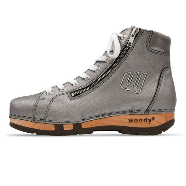 [Titan] Roxy Damen Clog Sneaker Argentino von woody Schuhe. Clogs Damen roxy, clog sneakers für damen mit hohem schaft und biegsamer nachhaltiger holzsohle, farbe: titan, holzclogs woody, woody schuhe, woody shoes, handgemachte holzschuhe aus österreich, kärnten