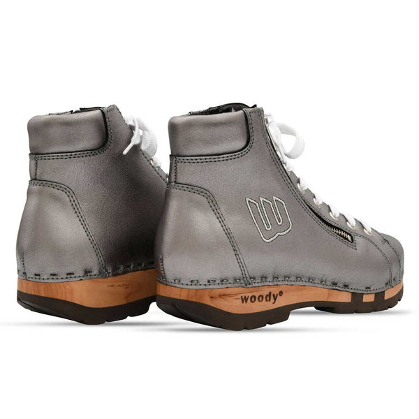 [Titan] Roxy Damen Clog Sneaker Argentino von woody Schuhe. Clogs Damen roxy, clog sneakers für damen mit hohem schaft und biegsamer nachhaltiger holzsohle, farbe: titan, holzclogs woody, woody schuhe, woody shoes, handgemachte holzschuhe aus österreich, kärnten