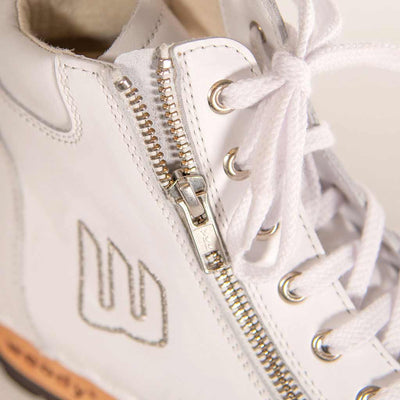 [Weiss] Roxy Damen Clog Sneaker mit hohem schaft und biegsamer nachhaltiger holzsohle, farbe: weiss (glattleder), holzclogs woody, woody schuhe, woody shoes, handgemachte holzschuhe aus österreich, kärnten